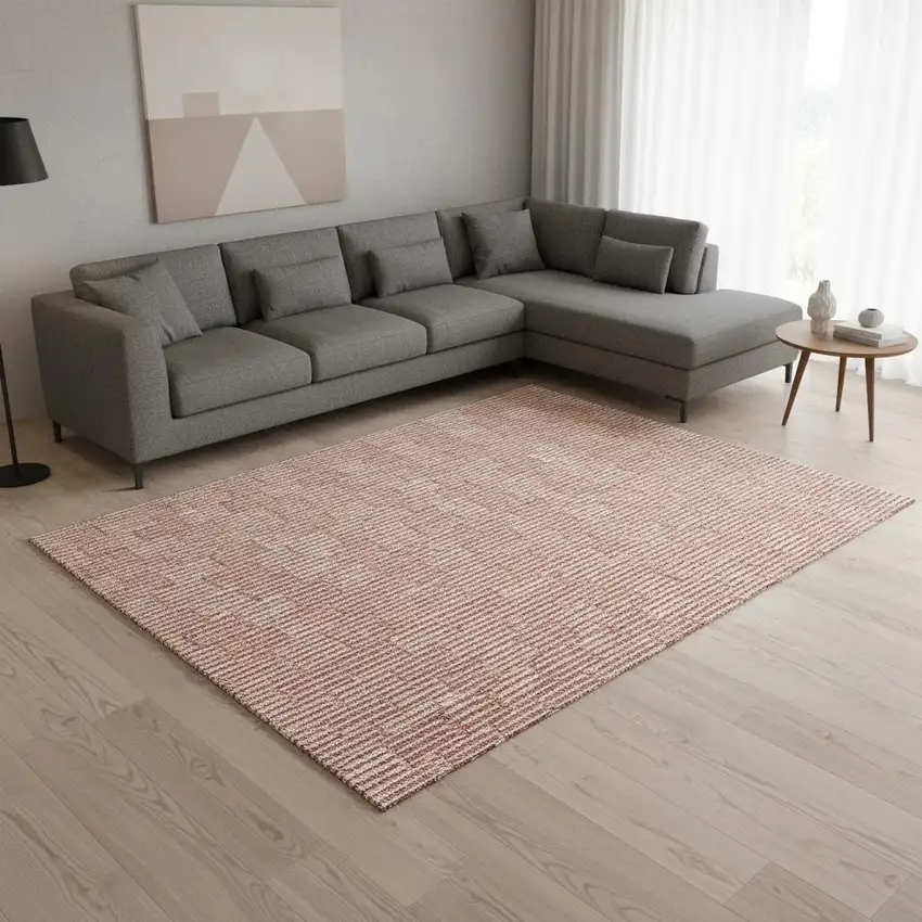 Salmon And Beige Abstract Geometric Washable Area Rug With UV Protection Photo 2