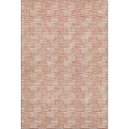 Salmon And Beige Abstract Geometric Washable Area Rug With UV Protection Photo 1