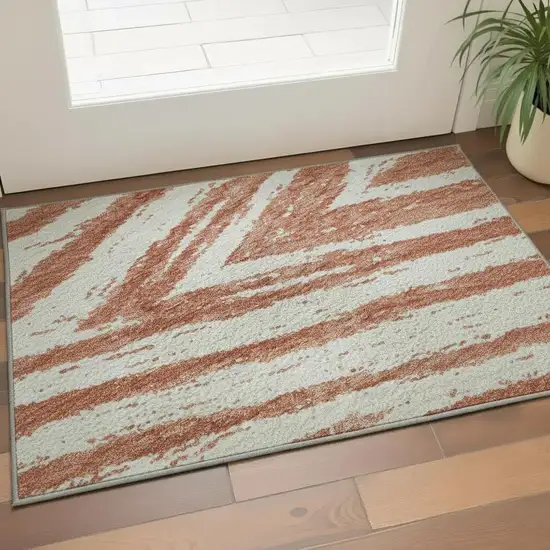 Salmon And Beige Abstract Washable Area Rug With UV Protection Photo 2