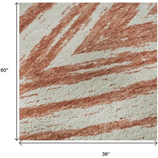 Salmon And Beige Abstract Washable Area Rug With UV Protection Photo 9