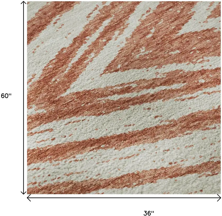 Salmon And Beige Abstract Washable Area Rug With UV Protection Photo 9