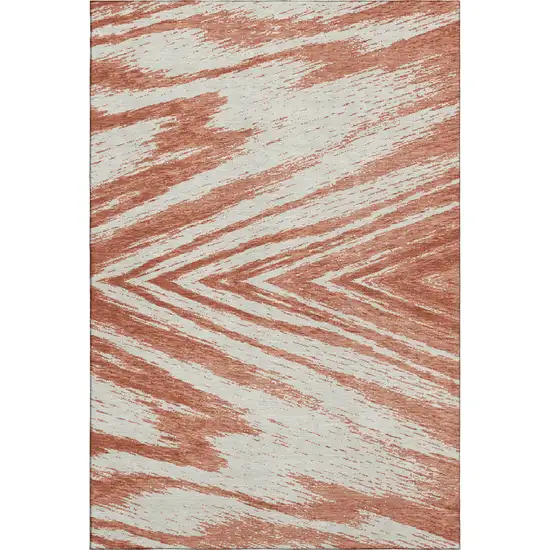 Salmon And Beige Abstract Washable Area Rug With UV Protection Photo 5