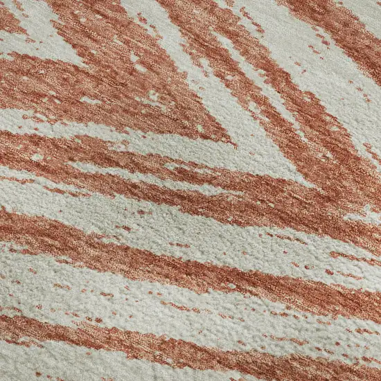 Salmon And Beige Abstract Washable Area Rug With UV Protection Photo 3