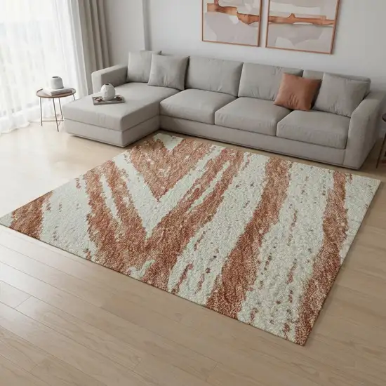 Salmon And Beige Abstract Washable Area Rug With UV Protection Photo 2