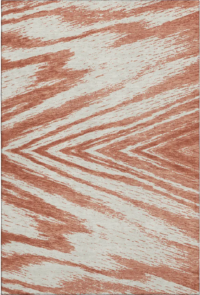 Salmon And Beige Abstract Washable Area Rug With UV Protection Photo 6