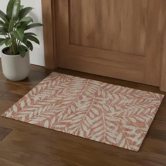 Salmon And Beige Floral Washable Area Rug With UV Protection Photo 1