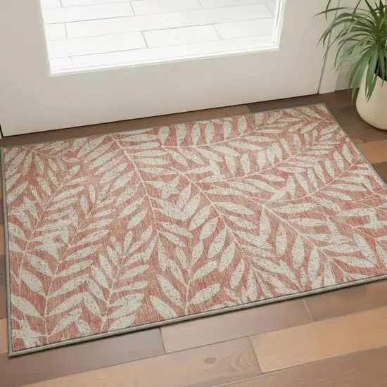 Salmon And Beige Floral Washable Area Rug With UV Protection Photo 2