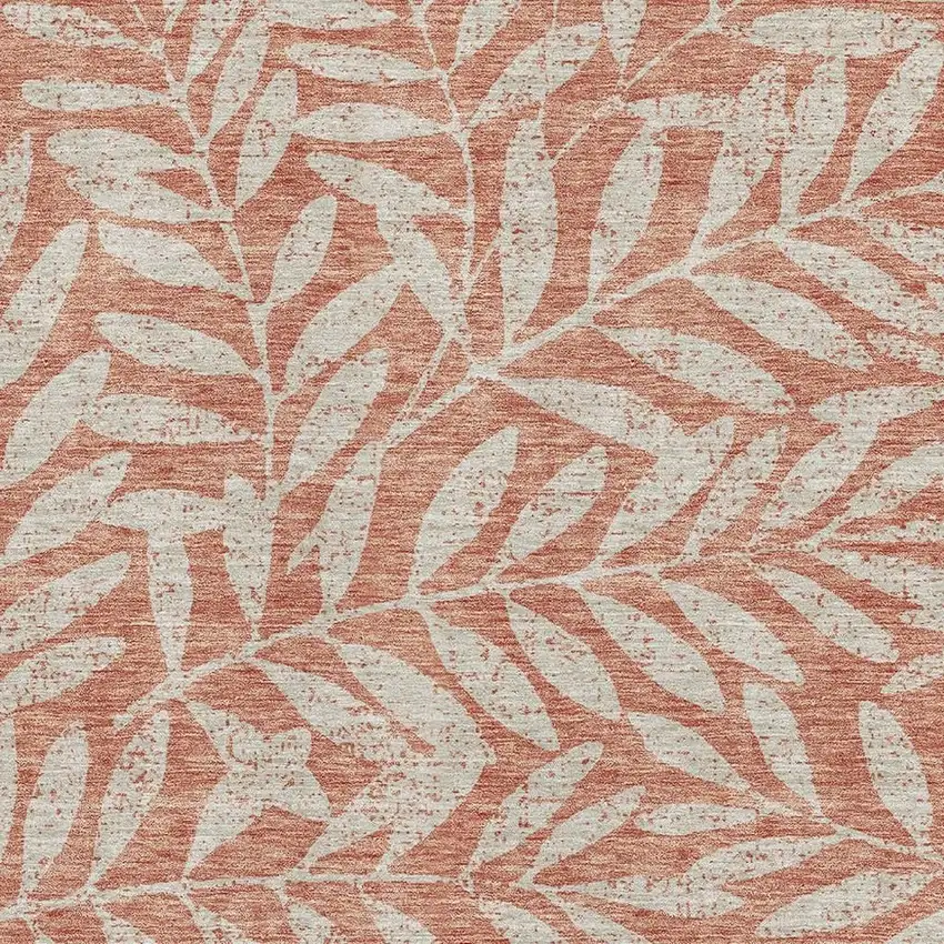 Salmon And Beige Floral Washable Area Rug With UV Protection Photo 3