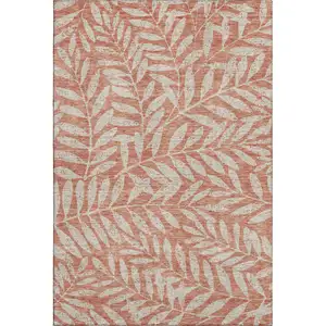 Photo of Salmon And Beige Floral Washable Area Rug With UV Protection