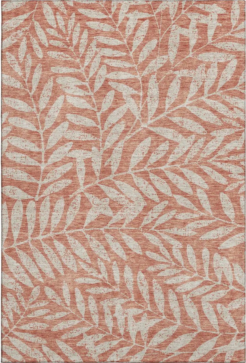 Salmon And Beige Floral Washable Area Rug With UV Protection Photo 1