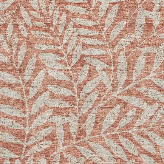 Salmon And Beige Floral Washable Area Rug With UV Protection Photo 3