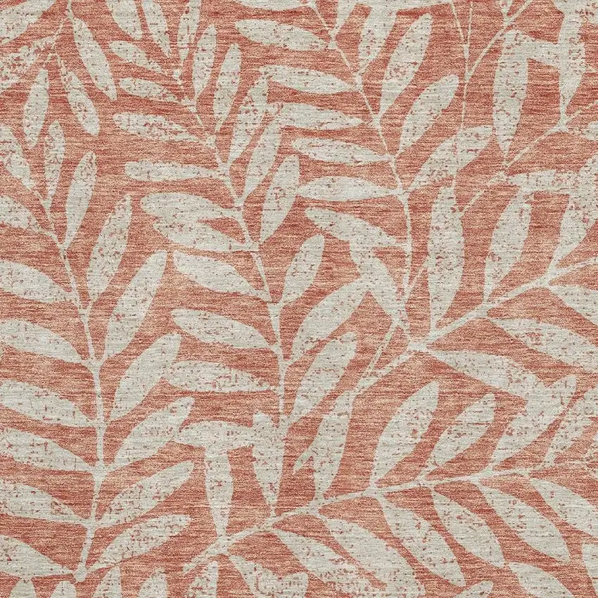 Salmon And Beige Floral Washable Area Rug With UV Protection Photo 3