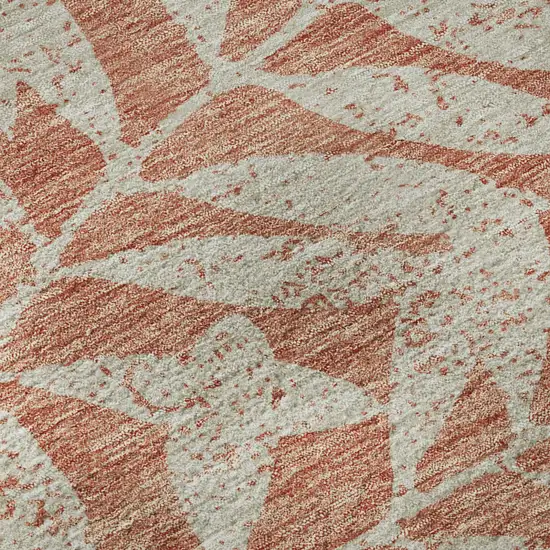 Salmon And Beige Floral Washable Area Rug With UV Protection Photo 7
