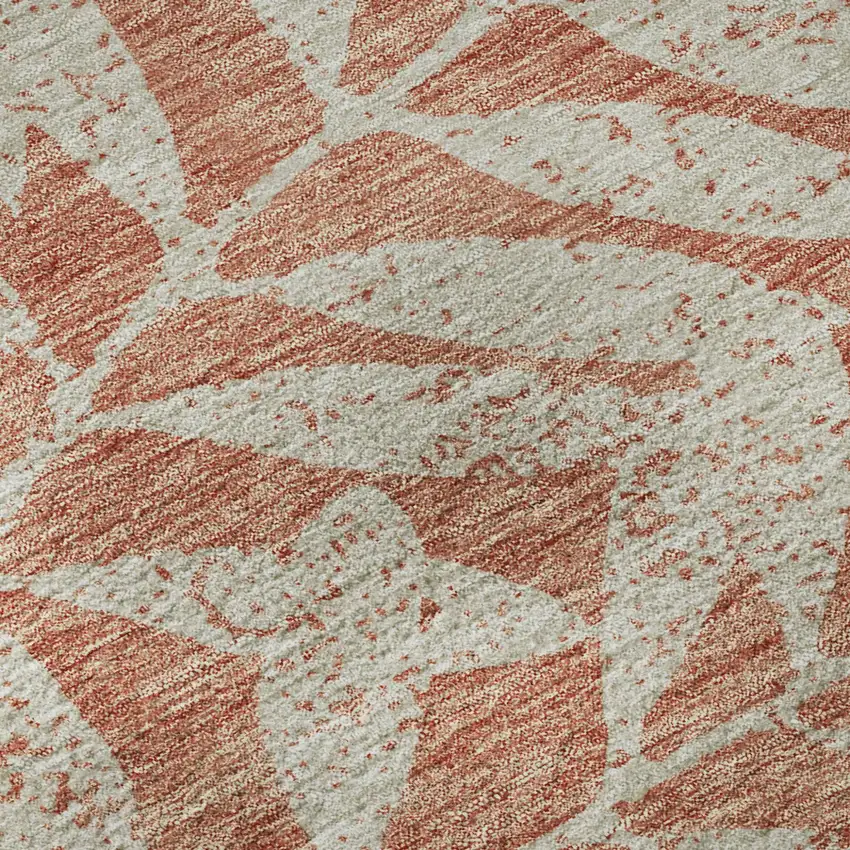 Salmon And Beige Floral Washable Area Rug With UV Protection Photo 7
