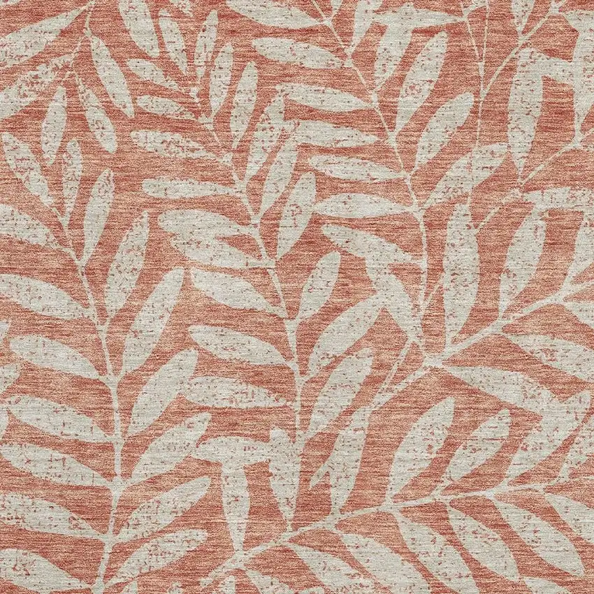 Salmon And Beige Floral Washable Area Rug With UV Protection Photo 3