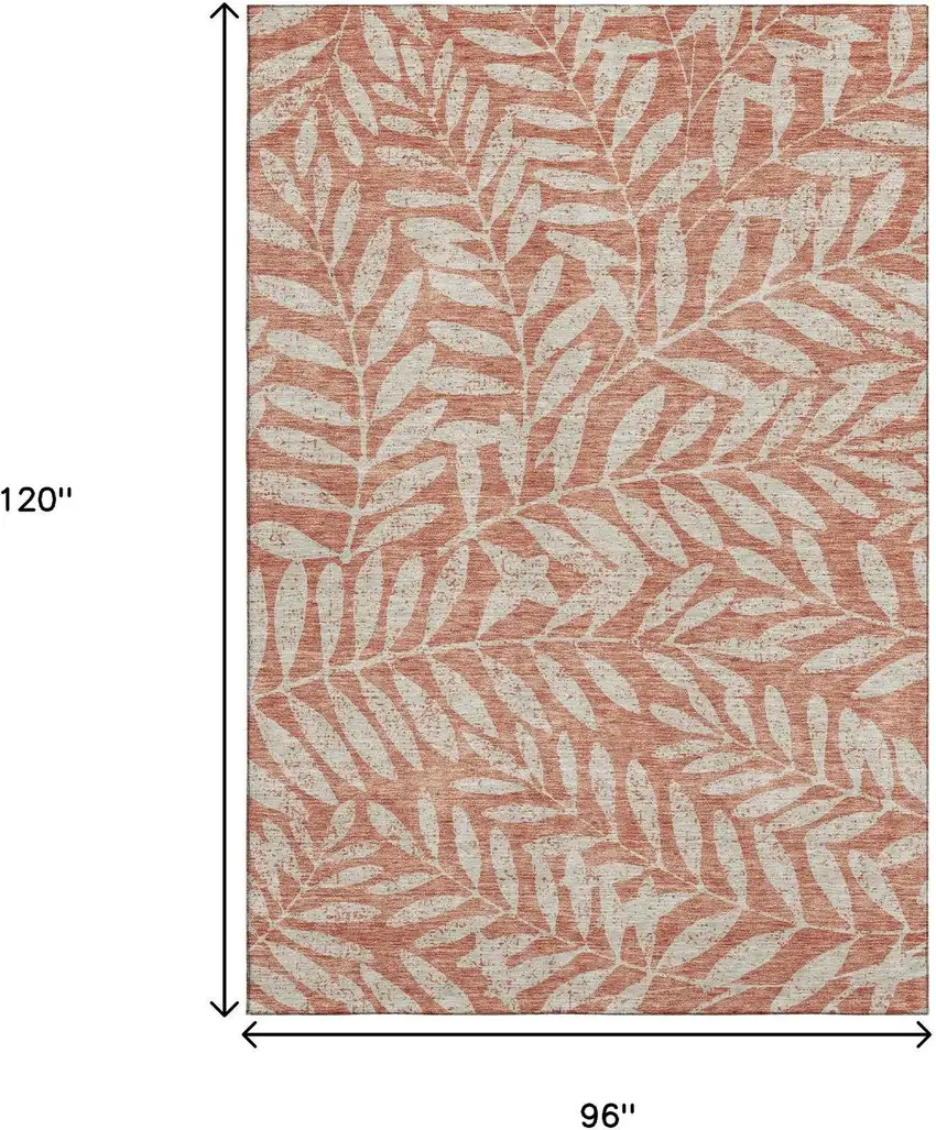Salmon And Beige Floral Washable Area Rug With UV Protection Photo 8