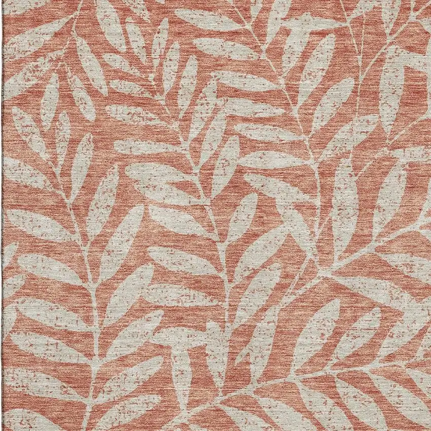 Salmon And Beige Floral Washable Area Rug With UV Protection Photo 3