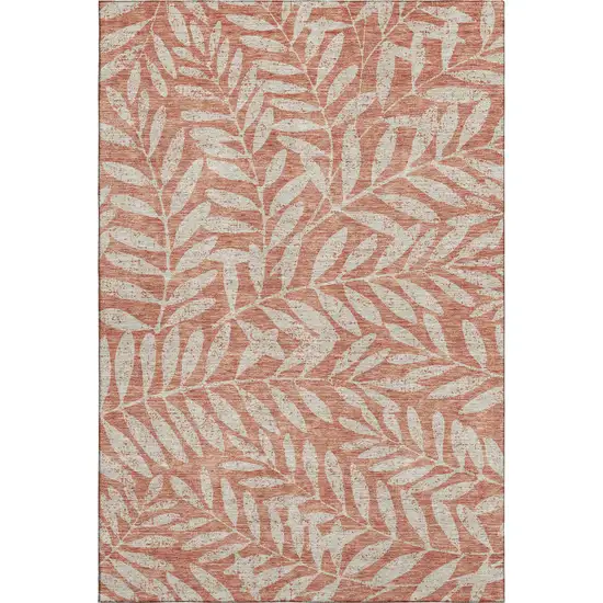 Salmon And Beige Floral Washable Area Rug With UV Protection Photo 1