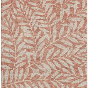 Photo of Salmon And Beige Floral Washable Area Rug With UV Protection
