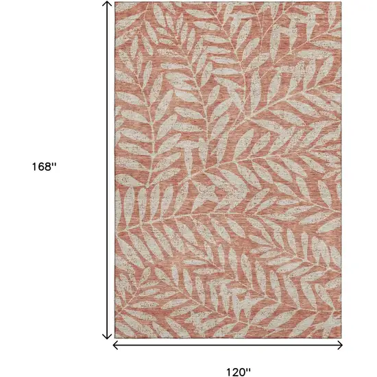Salmon And Beige Floral Washable Area Rug With UV Protection Photo 8