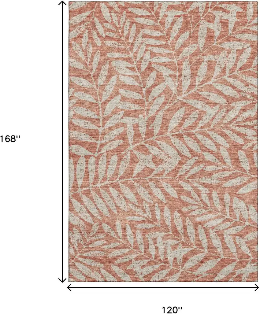 Salmon And Beige Floral Washable Area Rug With UV Protection Photo 8