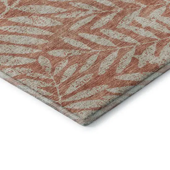 Salmon And Beige Floral Washable Area Rug With UV Protection Photo 8