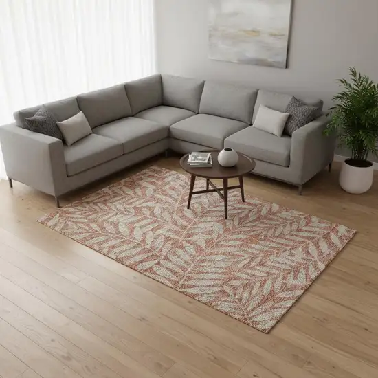 Salmon And Beige Floral Washable Area Rug With UV Protection Photo 2