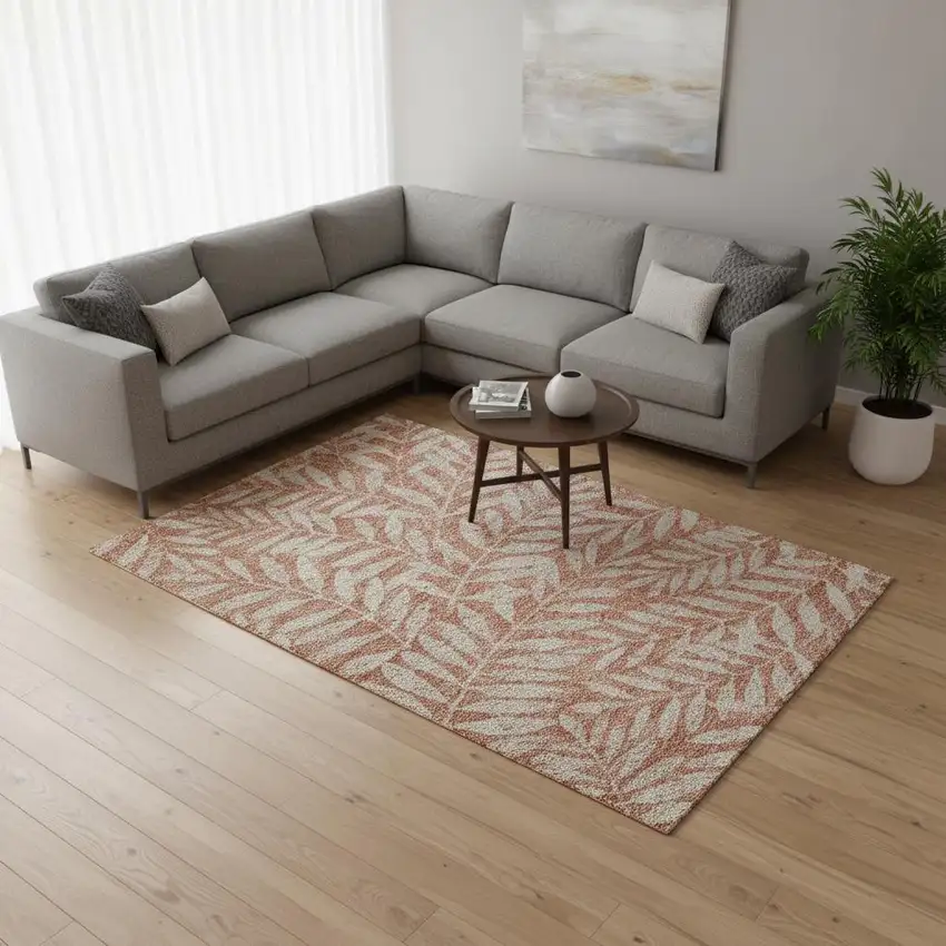 Salmon And Beige Floral Washable Area Rug With UV Protection Photo 2