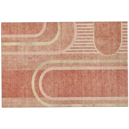 Salmon And Beige Geometric Washable Area Rug With UV Protection Photo 2