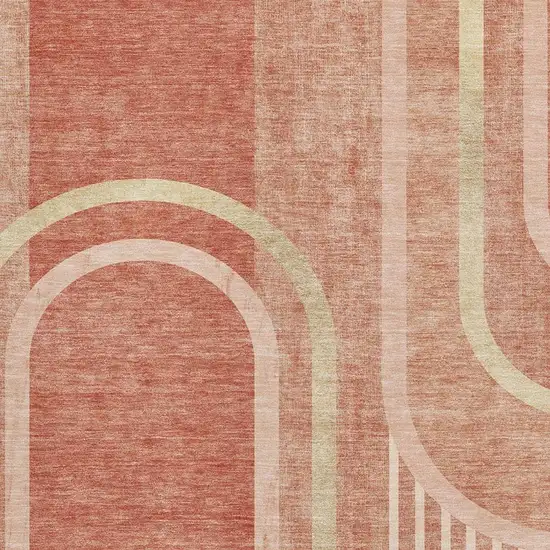 Salmon And Beige Geometric Washable Area Rug With UV Protection Photo 7