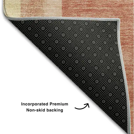 Salmon And Beige Geometric Washable Area Rug With UV Protection Photo 9