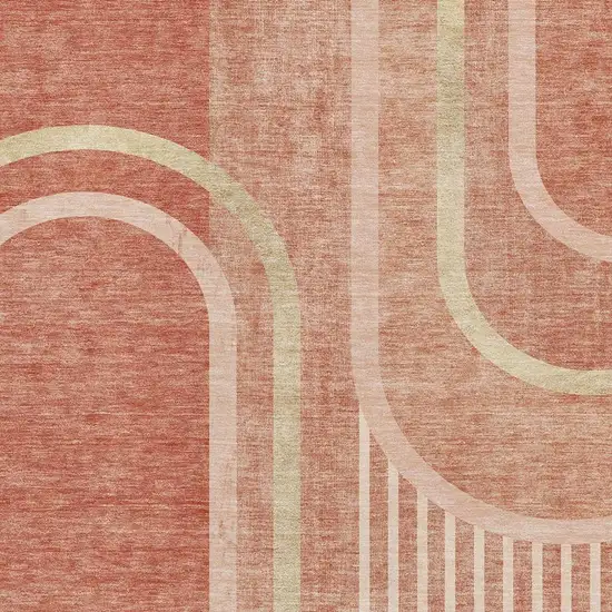 Salmon And Beige Geometric Washable Area Rug With UV Protection Photo 7