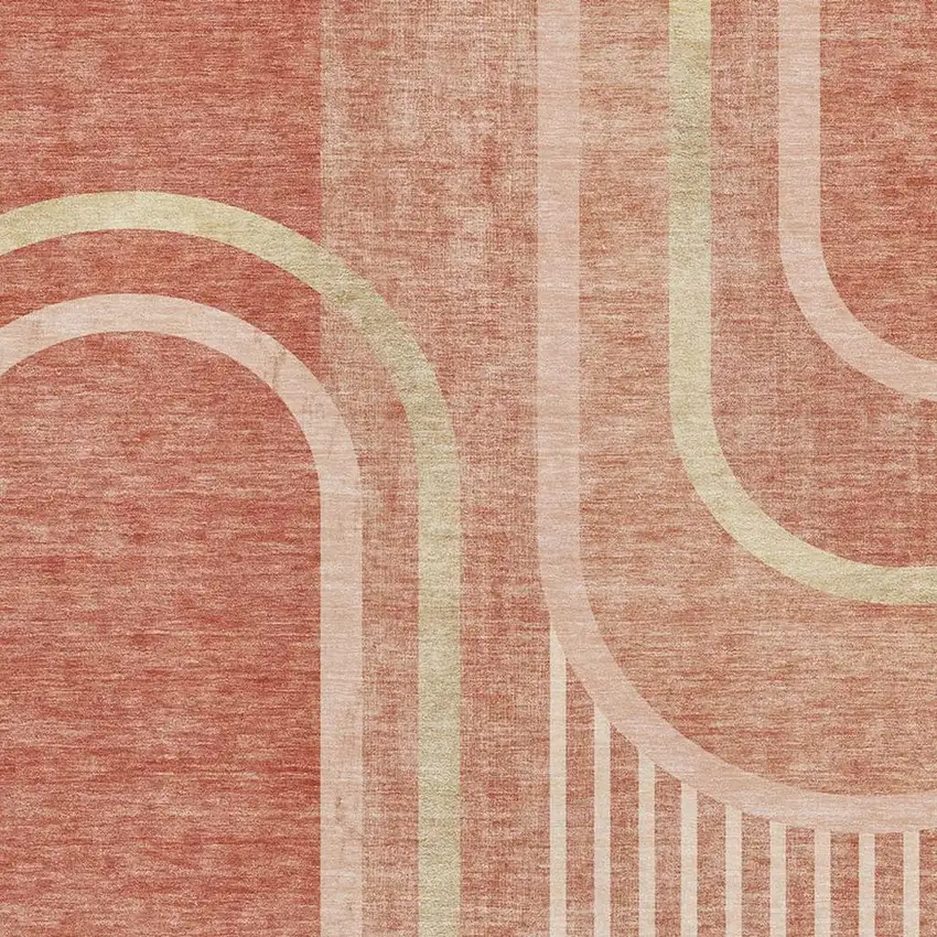 Salmon And Beige Geometric Washable Area Rug With UV Protection Photo 7