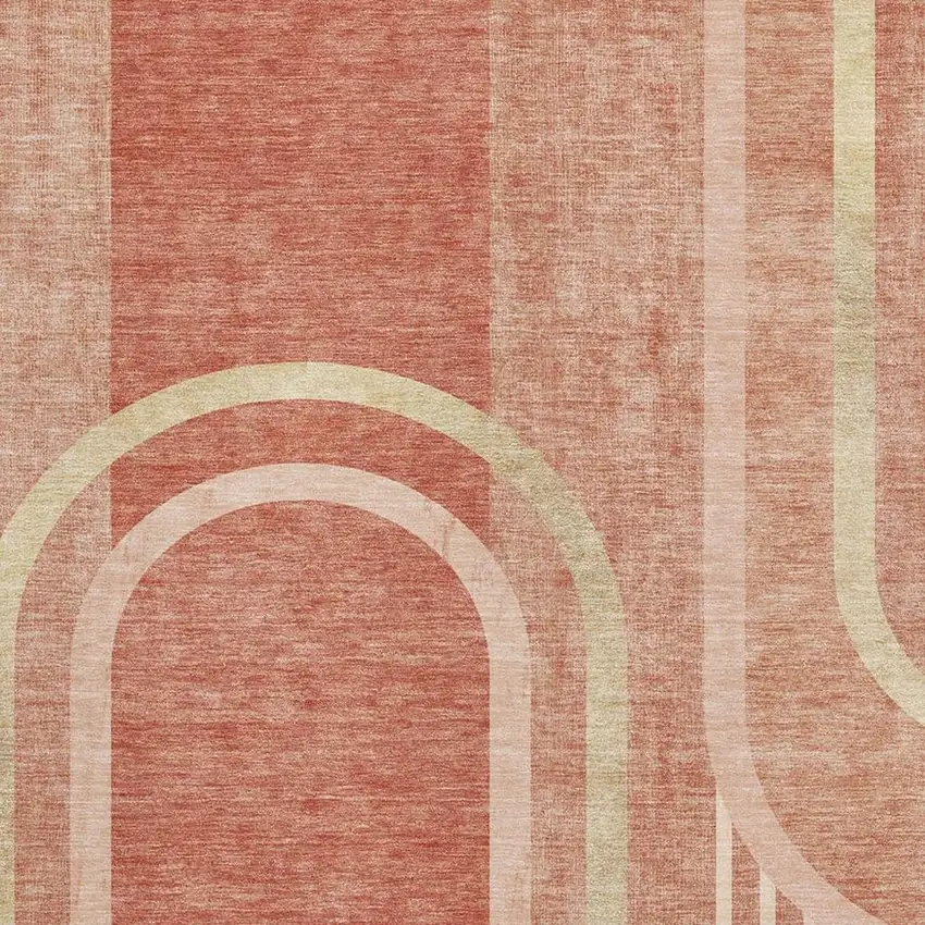 Salmon And Beige Geometric Washable Area Rug With UV Protection Photo 3