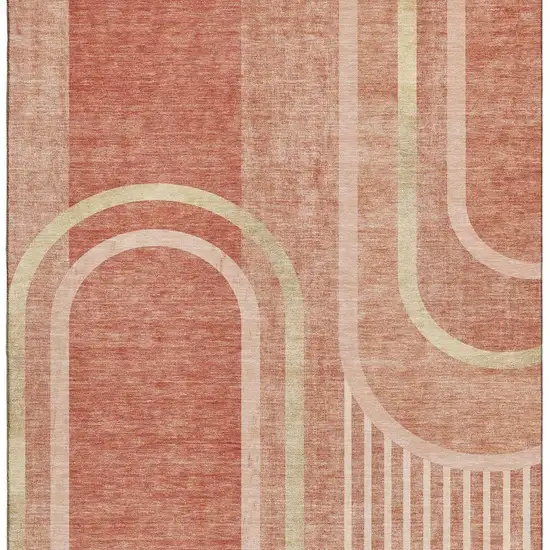 Salmon And Beige Geometric Washable Area Rug With UV Protection Photo 8