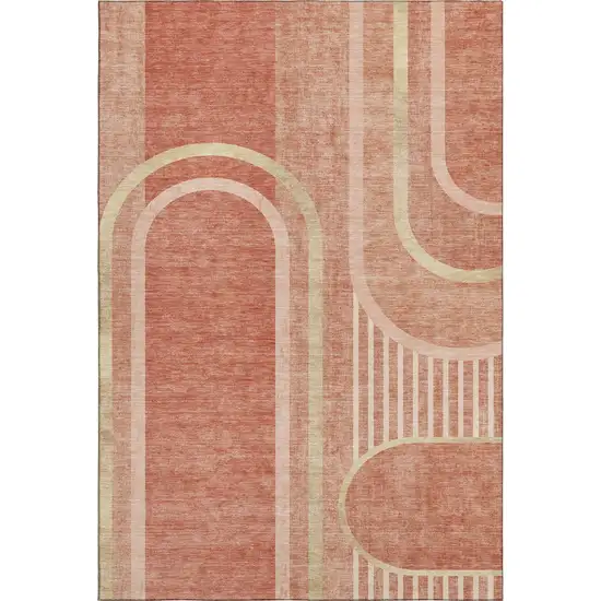 Salmon And Beige Geometric Washable Area Rug With UV Protection Photo 1
