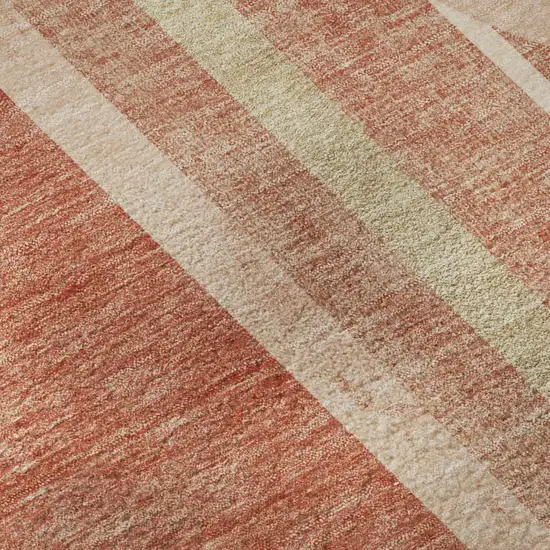 Salmon And Beige Geometric Washable Area Rug With UV Protection Photo 9