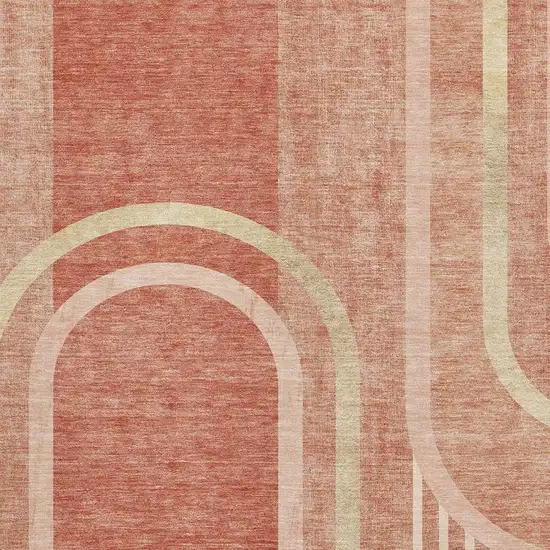 Salmon And Beige Geometric Washable Area Rug With UV Protection Photo 6