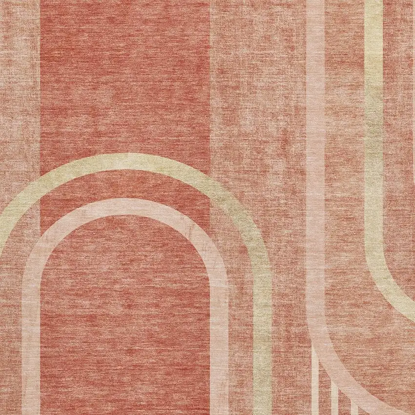 Salmon And Beige Geometric Washable Area Rug With UV Protection Photo 6