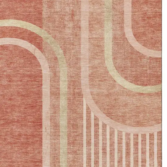 Salmon And Beige Geometric Washable Area Rug With UV Protection Photo 3