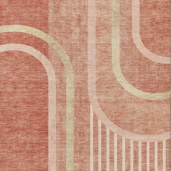 Salmon And Beige Geometric Washable Area Rug With UV Protection Photo 8