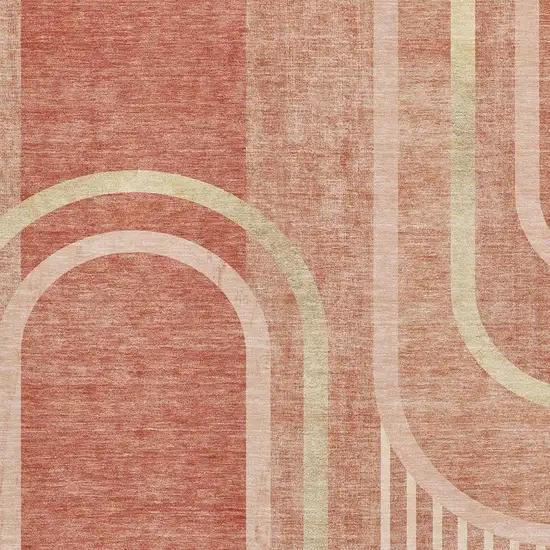 Salmon And Beige Geometric Washable Area Rug With UV Protection Photo 3
