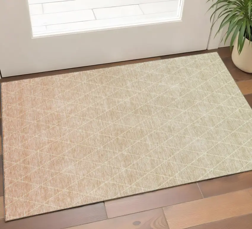 Salmon And Beige Geometric Washable Area Rug With UV Protection Photo 1