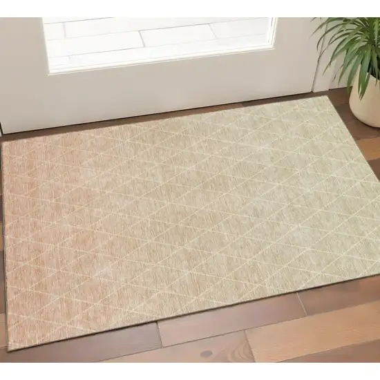 Salmon And Beige Geometric Washable Area Rug With UV Protection Photo 1