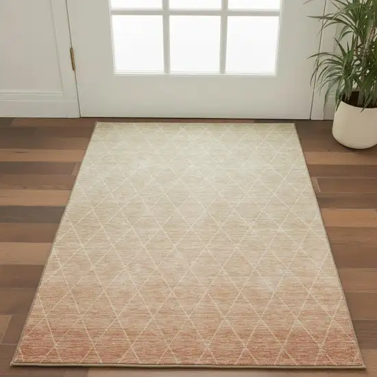 Salmon And Beige Geometric Washable Area Rug With UV Protection Photo 2