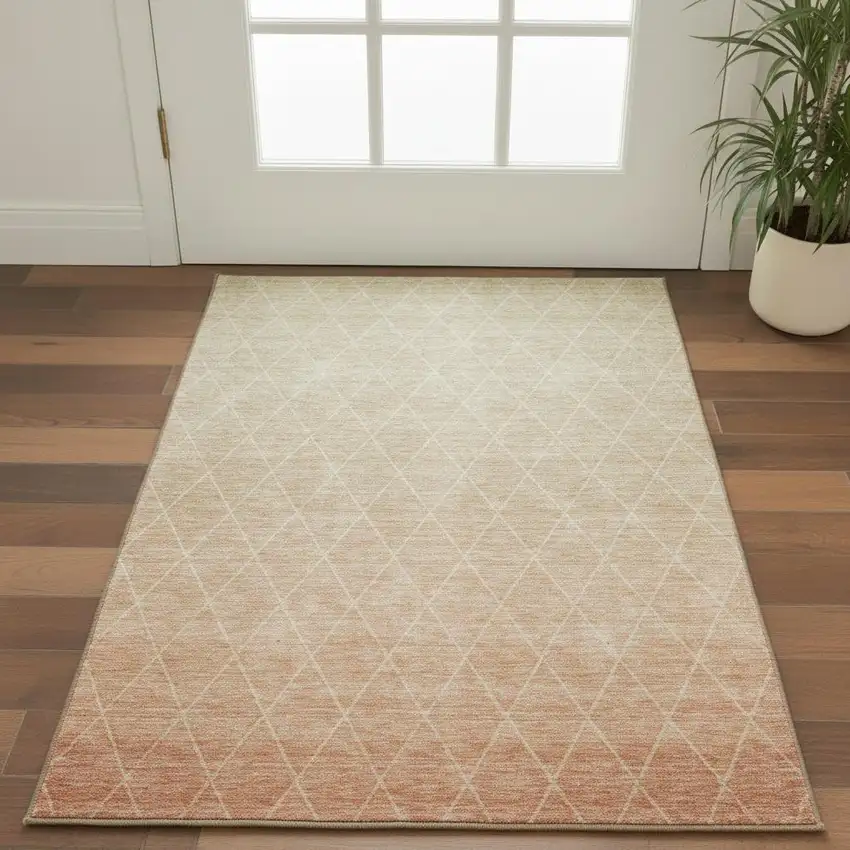 Salmon And Beige Geometric Washable Area Rug With UV Protection Photo 2