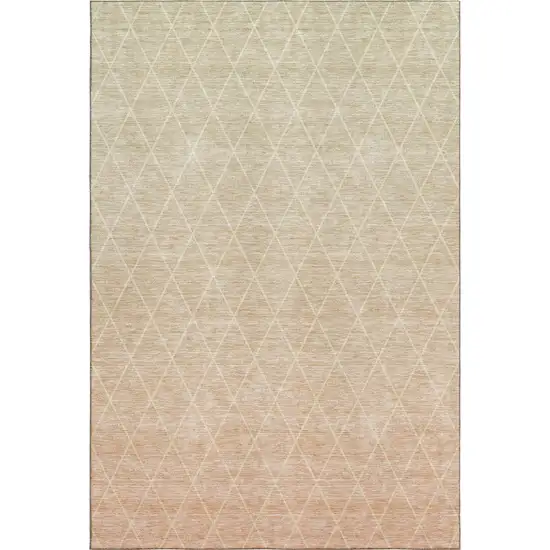 Salmon And Beige Geometric Washable Area Rug With UV Protection Photo 1