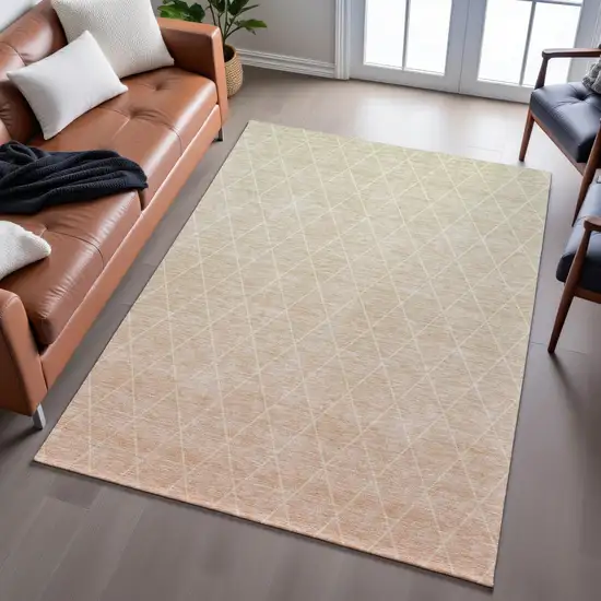 Salmon And Beige Geometric Washable Area Rug With UV Protection Photo 5