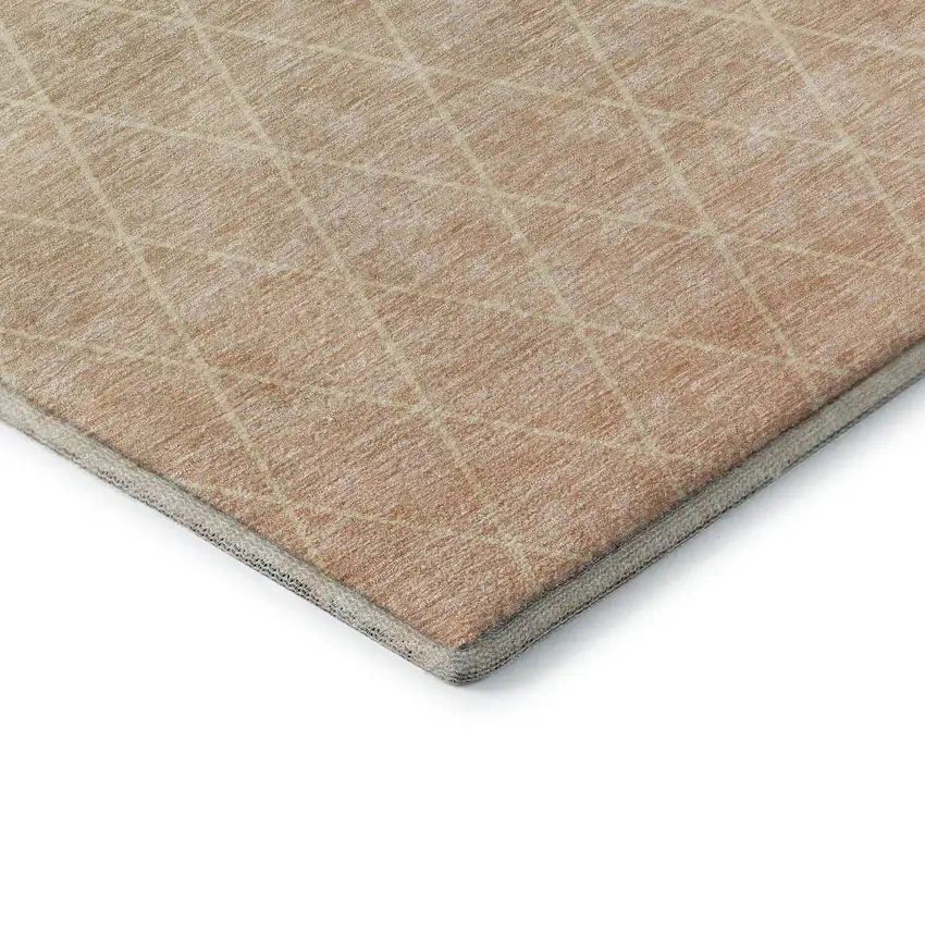 Salmon And Beige Geometric Washable Area Rug With UV Protection Photo 7