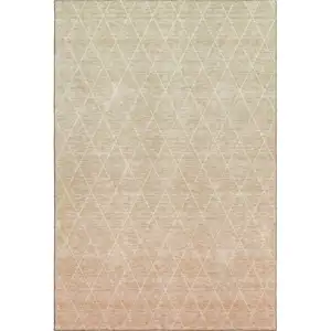 Photo of Salmon And Beige Geometric Washable Area Rug With UV Protection